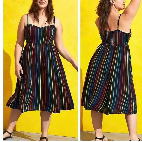 Torrid 1 (1X) Celebrate Love Rainbow Pride Challis Punk Midi Dress w/Pockets New - Picture 1 of 2